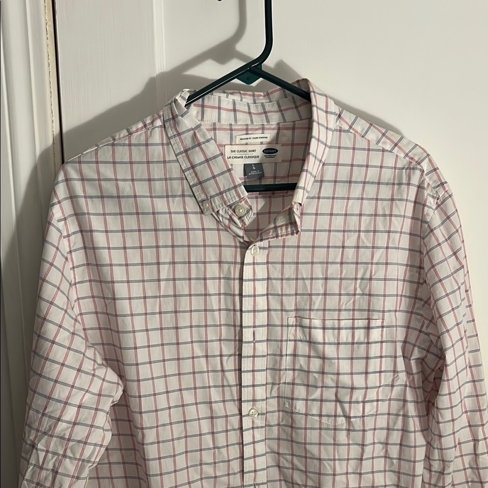 Old Navy Men's Red and White Plaid Shirt